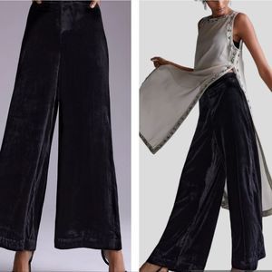 Anthropologie NEW Black Velvet Wide Leg Pants Size 12
